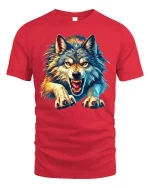 Fierce Wolf Attack T-Shirt - red t-shirt on white background