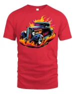 Hot Rod Flame Classic Car T-Shirt - red t-shirt on white background