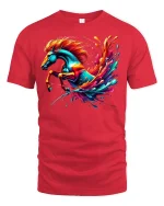 Rainbow Horse Power Splash T-Shirt - red t-shirt on white background