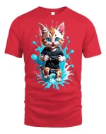 Gamer Cat Graphic T-Shirt - red t-shirt on white background