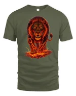 Fierce Lava Lion Graphic T-Shirt - military green t-shirt on white background