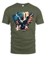 Patriotic Bald Eagle American Flag Tee - military green t-shirt on white background