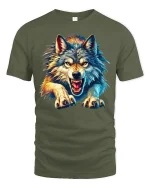 Fierce Wolf Attack T-Shirt - military green t-shirt on white background