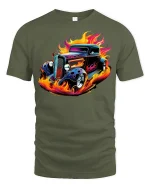Hot Rod Flame Classic Car T-Shirt - military green t-shirt on white background