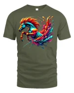 Rainbow Horse Power Splash T-Shirt - military green t-shirt on white background