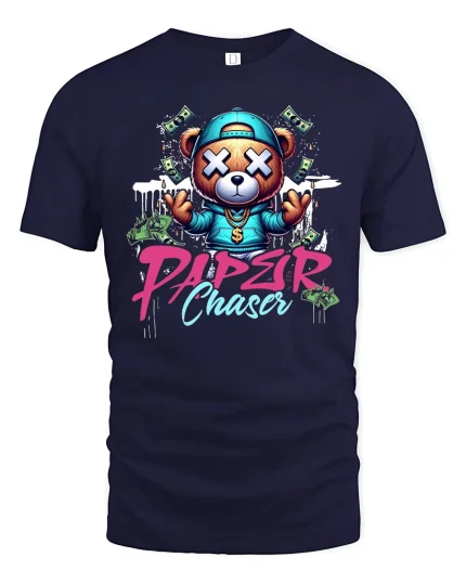 Paper Chaser Bear Hip Hop Tee - navy t-shirt on white background