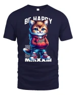 Be Happy Cool Cat Tee - navy t-shirt on white background