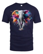 Vibrant Elephant Splash Art Tee - navy t-shirt on white background