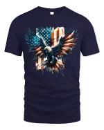 Patriotic Bald Eagle American Flag Tee - navy t-shirt on white background