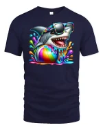 Summer Beach Shark T-Shirt - navy t-shirt on white background
