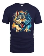 Fierce Wolf Attack T-Shirt - navy t-shirt on white background