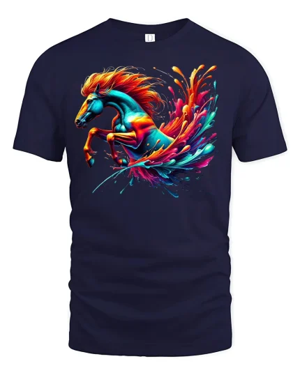 Rainbow Horse Power Splash T-Shirt - navy t-shirt on white background