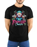 Paper Chaser Bear Hip Hop Tee - model with hands behind back, wearing Black T-shirt and blue jeans