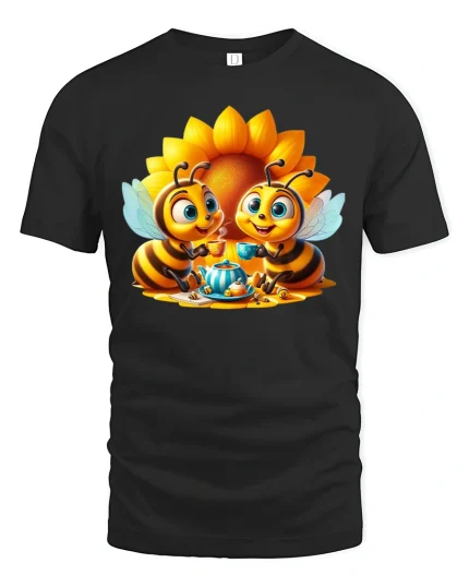 Bee Tea Party Tee - Cute Honey Bee Lovers T-Shirt - black t-shirt on white background