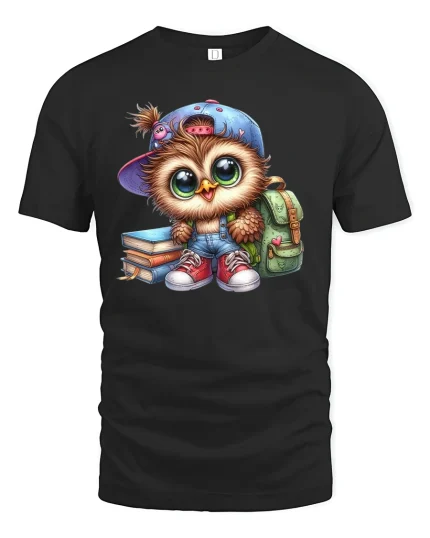 Smart Owl Back To School Tee - Cute Student T-Shirt - black t-shirt on white background