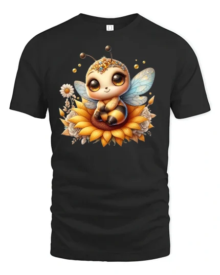 Cute Bee On Sunflower Tee - Adorable Nature Lover Shirt - black t-shirt on white background