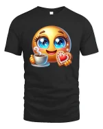 Cute Emoji Coffee Time Tee - Funny Heart Cookie T-Shirt - black t-shirt on white background