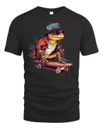 Cool Skateboard Lizard Tee - Funny Street Style T-Shirt - black t-shirt on white background