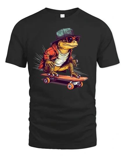 Cool Skateboard Lizard Tee - Funny Street Style T-Shirt - black t-shirt on white background