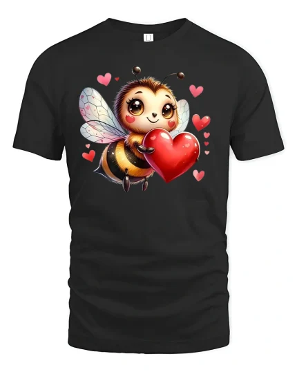Bee My Valentine Tee - Cute Heart Love Bee T-Shirt - black t-shirt on white background