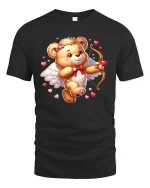 Cupid Teddy Bear Tee - Cute Valentine Love Arrow T-Shirt - black t-shirt on white background