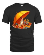 Cozy Autumn Bunny Tee - Cute Fall Squirrel Friends Shirt - black t-shirt on white background