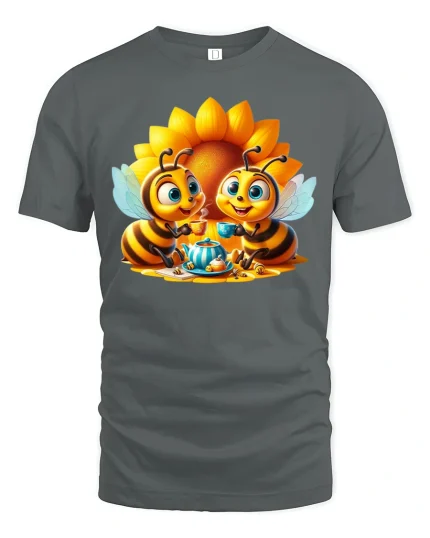 Bee Tea Party Tee - Cute Honey Bee Lovers T-Shirt - gray t-shirt on white background