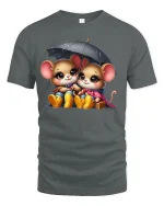 Cute Rainy Day Mice Tee - Adorable Umbrella T-Shirt - gray t-shirt on white background