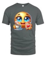Cute Emoji Coffee Time Tee - Funny Heart Cookie T-Shirt - gray t-shirt on white background
