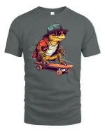 Cool Skateboard Lizard Tee - Funny Street Style T-Shirt - gray t-shirt on white background