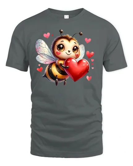 Bee My Valentine Tee - Cute Heart Love Bee T-Shirt - gray t-shirt on white background