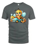 Busy Bee Ride Tee - Cute Cartoon Bee Car Lovers T-Shirt - gray t-shirt on white background