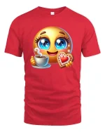 Cute Emoji Coffee Time Tee - Funny Heart Cookie T-Shirt - red t-shirt on white background