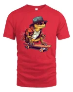 Cool Skateboard Lizard Tee - Funny Street Style T-Shirt - red t-shirt on white background
