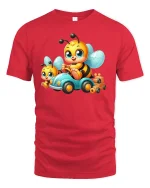 Busy Bee Ride Tee - Cute Cartoon Bee Car Lovers T-Shirt - red t-shirt on white background
