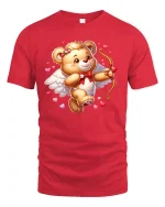 Cupid Teddy Bear Tee - Cute Valentine Love Arrow T-Shirt - red t-shirt on white background