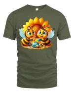 Bee Tea Party Tee - Cute Honey Bee Lovers T-Shirt - military green t-shirt on white background