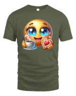 Cute Emoji Coffee Time Tee - Funny Heart Cookie T-Shirt - military green t-shirt on white background