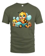 Busy Bee Ride Tee - Cute Cartoon Bee Car Lovers T-Shirt - military green t-shirt on white background