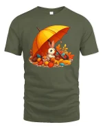 Cozy Autumn Bunny Tee - Cute Fall Squirrel Friends Shirt - military green t-shirt on white background