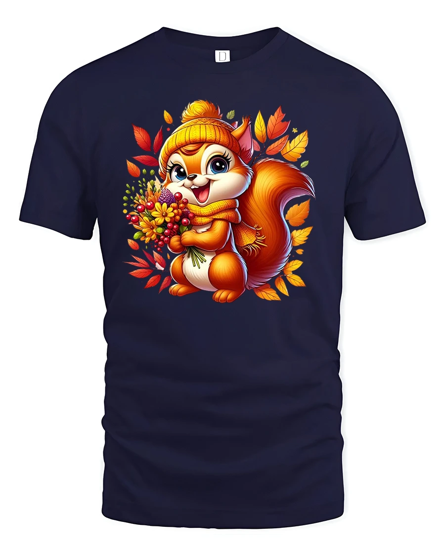 Cute Autumn Squirrel Tee - Fall Forest Animal T-Shirt - 1 Cute Autumn Squirrel Tee - Fall Forest Animal T-Shirt - navy t-shirt on white background