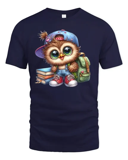 Smart Owl Back To School Tee - Cute Student T-Shirt - navy t-shirt on white background