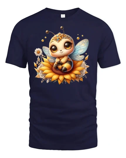 Cute Bee On Sunflower Tee - Adorable Nature Lover Shirt - navy t-shirt on white background