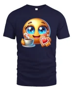 Cute Emoji Coffee Time Tee - Funny Heart Cookie T-Shirt - navy t-shirt on white background
