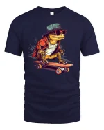 Cool Skateboard Lizard Tee - Funny Street Style T-Shirt - navy t-shirt on white background