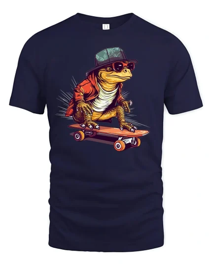 Cool Skateboard Lizard Tee - Funny Street Style T-Shirt - navy t-shirt on white background