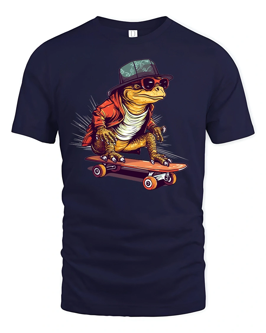 Cool Skateboard Lizard Tee - Funny Street Style T-Shirt - 1 Cool Skateboard Lizard Tee - Funny Street Style T-Shirt - navy t-shirt on white background