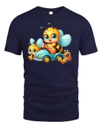Busy Bee Ride Tee - Cute Cartoon Bee Car Lovers T-Shirt - navy t-shirt on white background