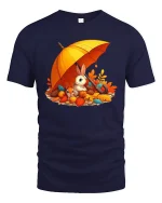 Cozy Autumn Bunny Tee - Cute Fall Squirrel Friends Shirt - navy t-shirt on white background
