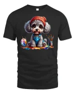 Cute Painter Dog T-Shirt for Art Lovers and Pet Fans - black t-shirt on white background
